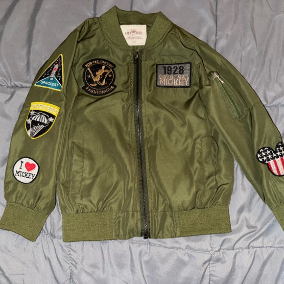 Other - Green Bomber Jacket with Mickey Mouse Patches 4T-5T